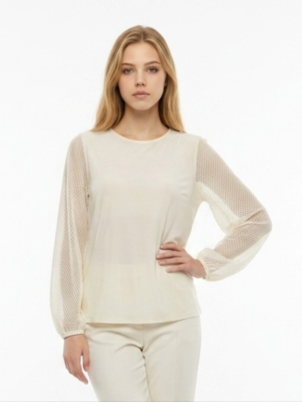 ANTTHONY Original Creme Blouse with Long Bishop Sleeves Size 3X NWOT